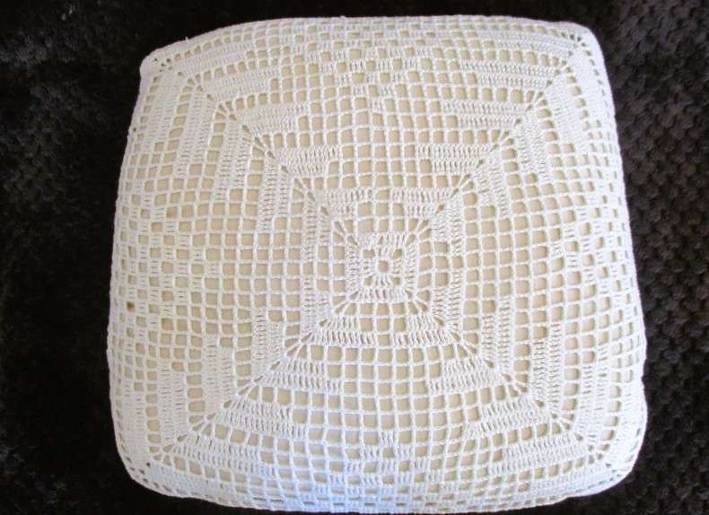 Two vintage hand crocheted cushions