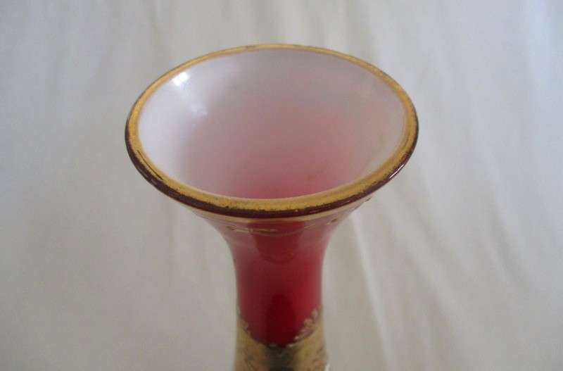 Clear pontil mark - Unusually large Murano hand blown and painted vase with floral & gilt design