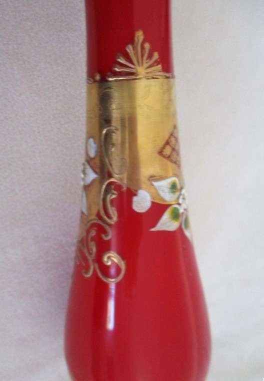 Clear pontil mark - Unusually large Murano hand blown and painted vase with floral & gilt design
