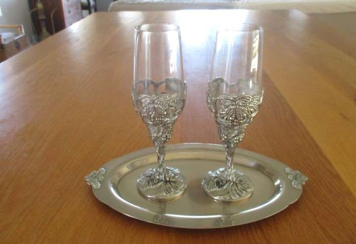 For that romantic celebration - two ornate champagne glasses on tray