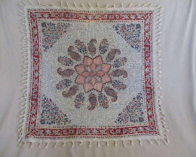 A beautiful vintage square hand blocked (natural dyed) Meshkat Iranian Ghalamkar cloth -signed