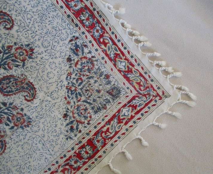 A beautiful vintage square hand blocked (natural dyed) Meshkat Iranian Ghalamkar cloth -signed