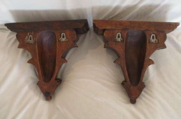 Two vintage/antique carved solid wood wall sconce shelves - very decorative