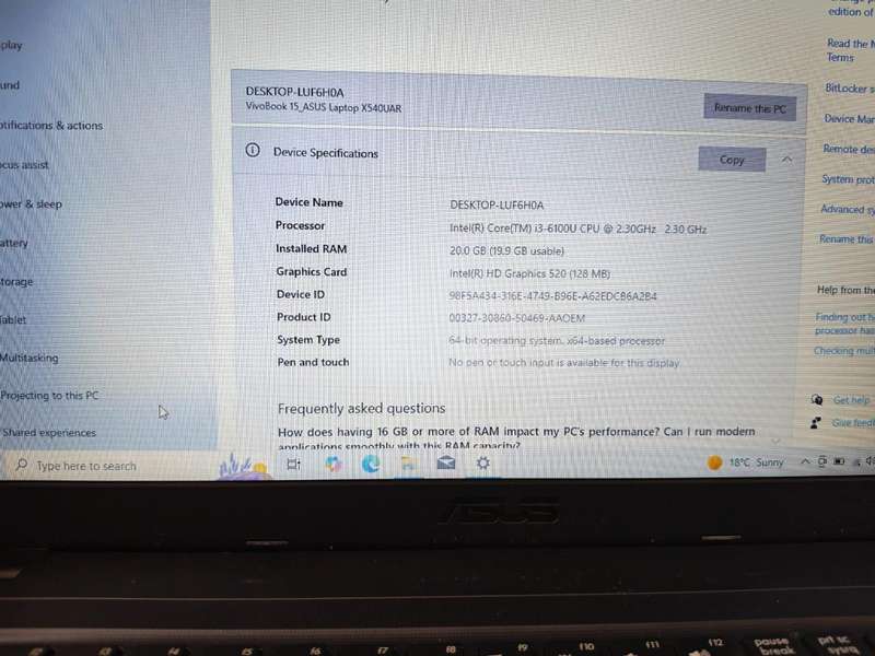 Asus VivoBook X543U (Core i3 / 20GB RAM / 512GB SSD)