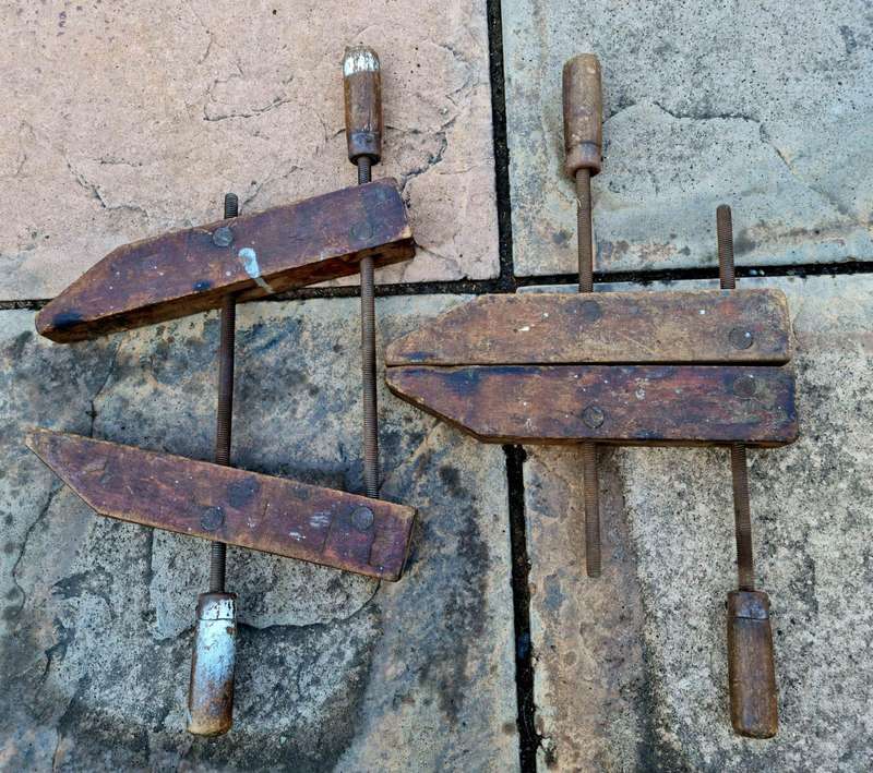 Vintage JORGENSEN Woodworking Steel Spindle Wood Clamps made in the USA  ( set of 2 )