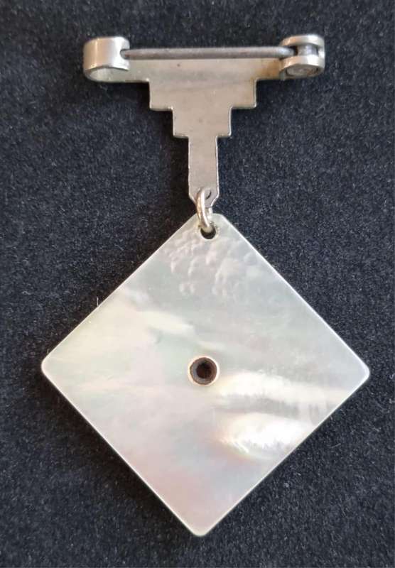 WWI SWEETHEART BROOCH Art Deco Stepped Clasp. Sepia Photo mounted on Mother of Pearl.