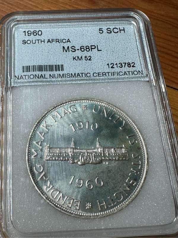 Union of South Africa 5 shilling 1960 graded coin