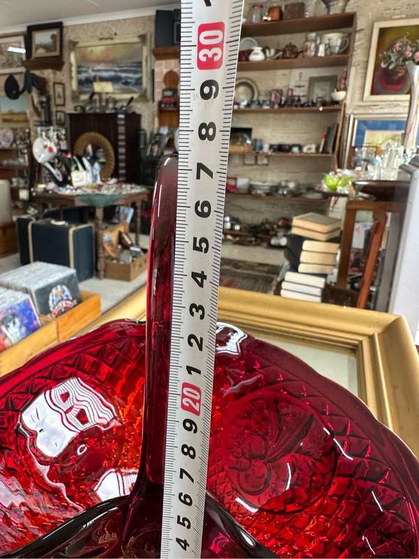 Stunning Heavy Pressed Glass Basket in red / orange.