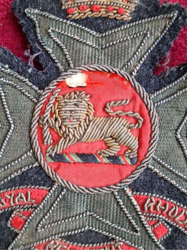 Royal Rhodesia Regiment blazer badge, Kings Crown, gold/silver bullion wire