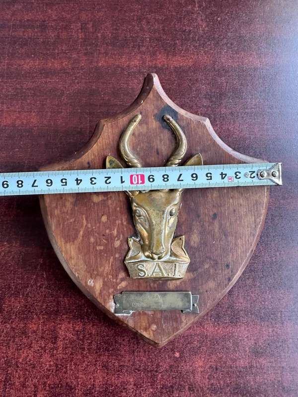SAI brass & wood plaque