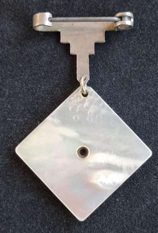 WWI SWEETHEART BROOCH Art Deco Stepped Clasp. Sepia Photo mounted on Mother of Pearl.