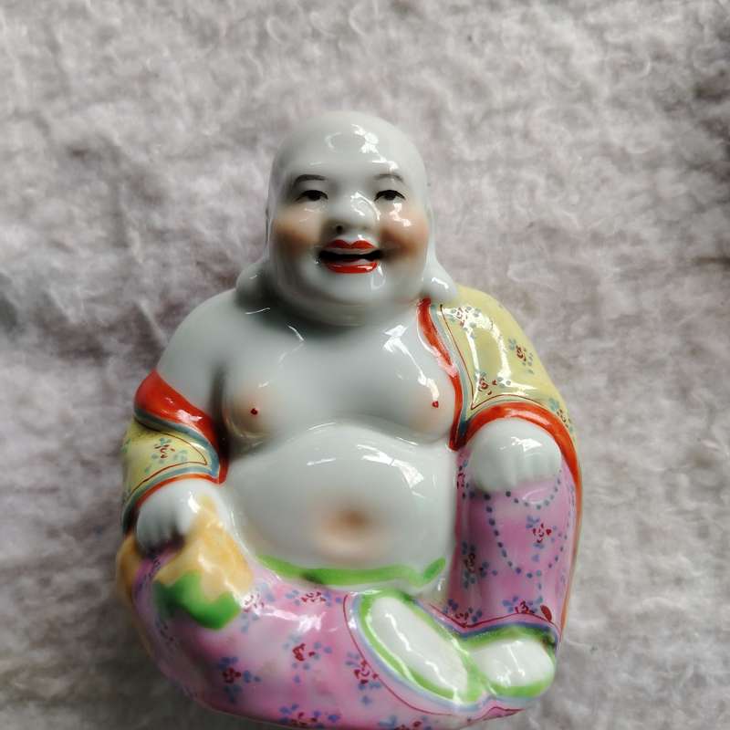 Vintage Chinese Famille Rose Hand Painted 'Happy Buddha' Porcelain Figure