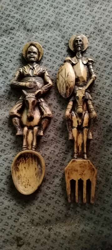 Vintage Don Quixote and Sancho Panza Wooden Fork And Spoon Wall Art
