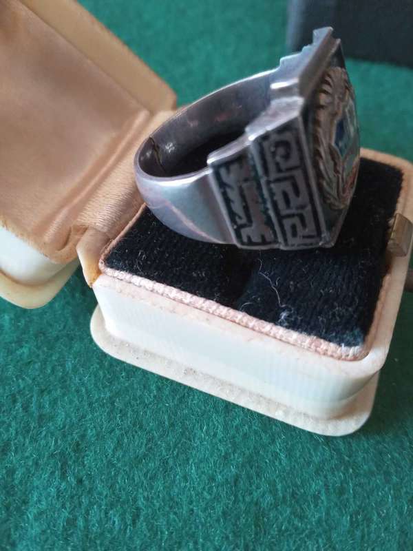 Rare Vintage Sterling Silver Gold And Enamel Peruvian "Coat Of Arms" Ring