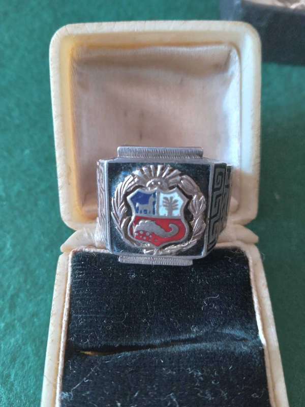 Rare Vintage Sterling Silver Gold And Enamel Peruvian "Coat Of Arms" Ring