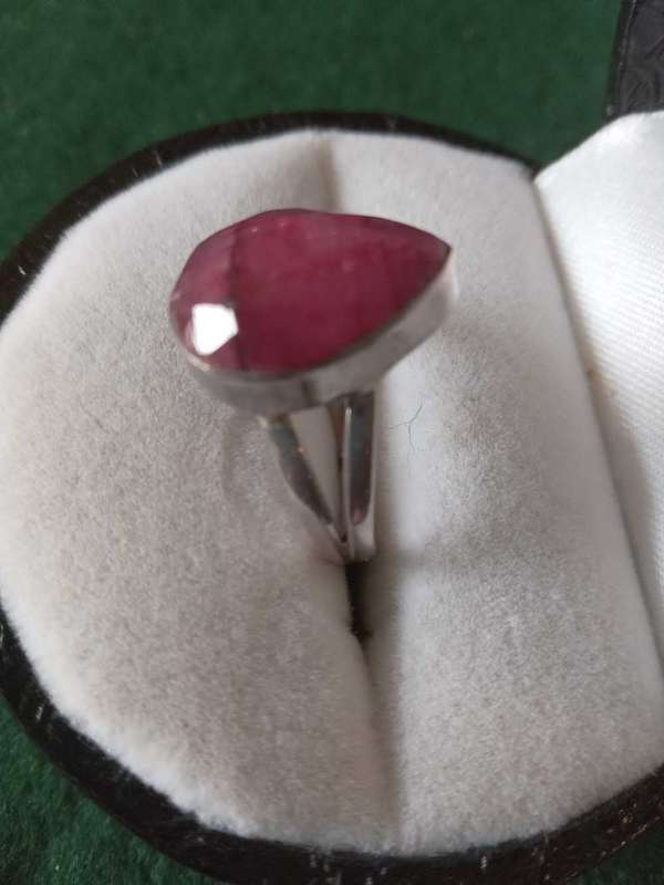 Sterling Silver And Tear Drop Shape Ruby Quartz Ring