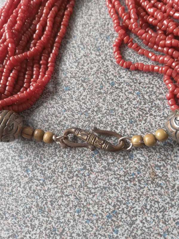 Tibetan/Afghan? Ethnic Coral Colour Bead Necklace