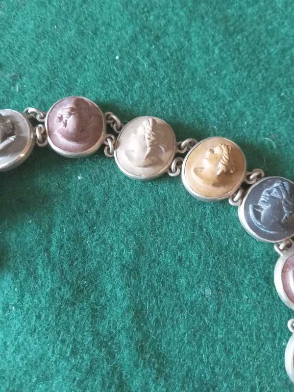 Vintage Gilt Metal Lava Cameo Link Bracelet