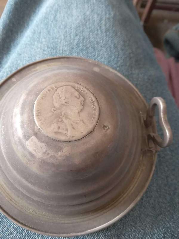 Rare George 111 1787 Sterling Silver Shilling Coin Set On A Lid Of A Beer Tankard