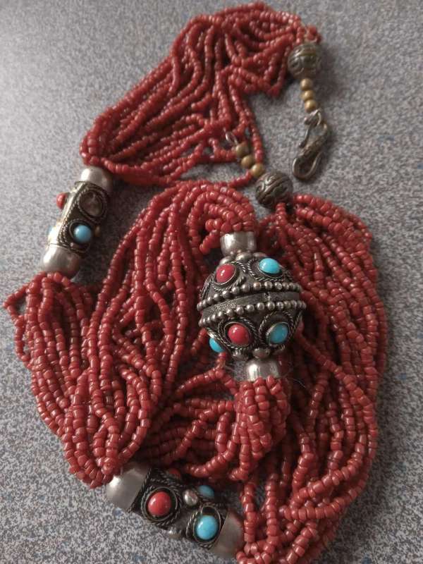 Tibetan/Afghan? Ethnic Coral Colour Bead Necklace