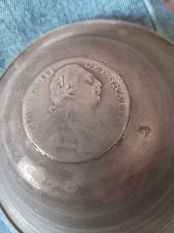 Rare George 111 1787 Sterling Silver Shilling Coin Set On A Lid Of A Beer Tankard