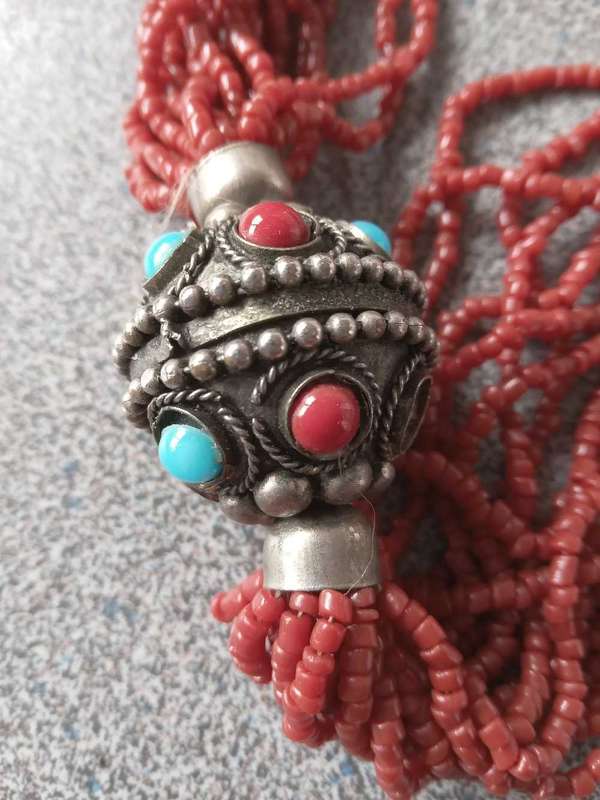 Tibetan/Afghan? Ethnic Coral Colour Bead Necklace