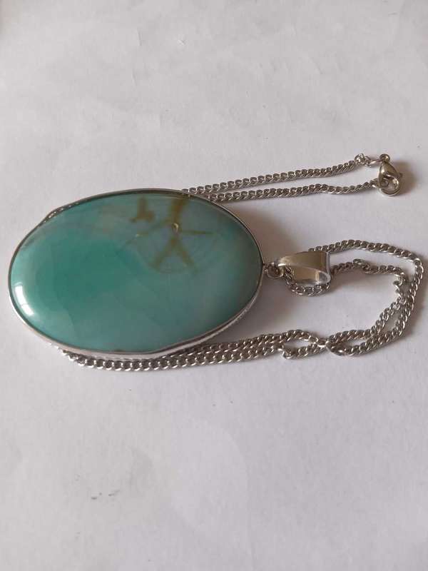 Large Blue Stone Pendant And Chain