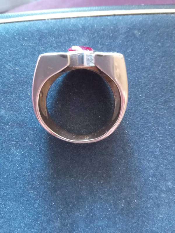 18ct Gold Red Gemstone and CZ Men's Horse Shoe Ring