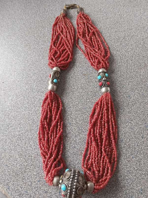 Tibetan/Afghan? Ethnic Coral Colour Bead Necklace