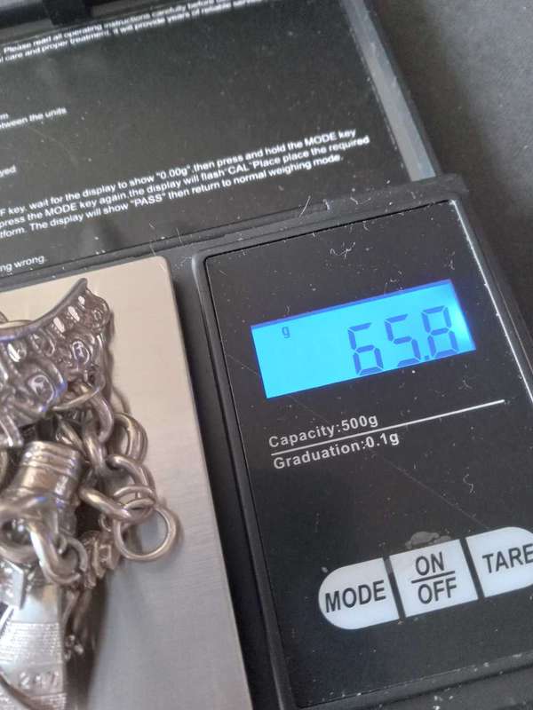 Vintage Sterling Silver Charm Bracelet - (65.8g)
