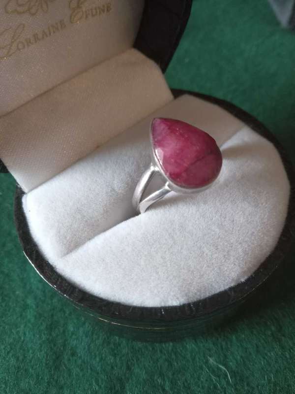 Sterling Silver And Tear Drop Shape Ruby Quartz Ring