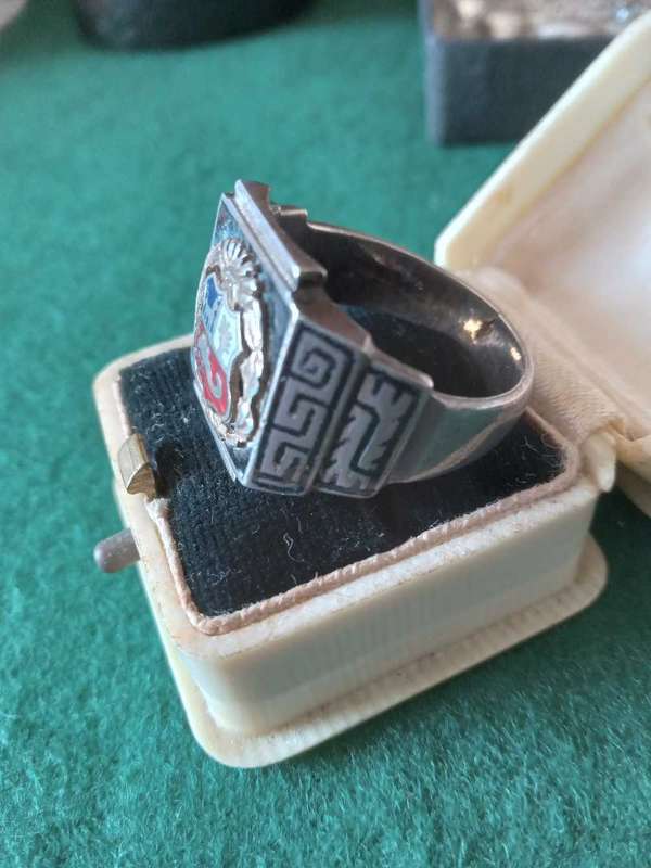 Rare Vintage Sterling Silver Gold And Enamel Peruvian "Coat Of Arms" Ring
