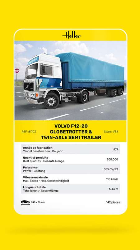 Heller  1:32 Volvo F12-20 Globetrotter & Twin-Axle Semi Trailer