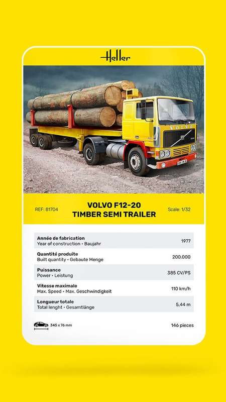 Heller  1:32 Volvo F12-20 Globetrotter with Timber Semi Trailer