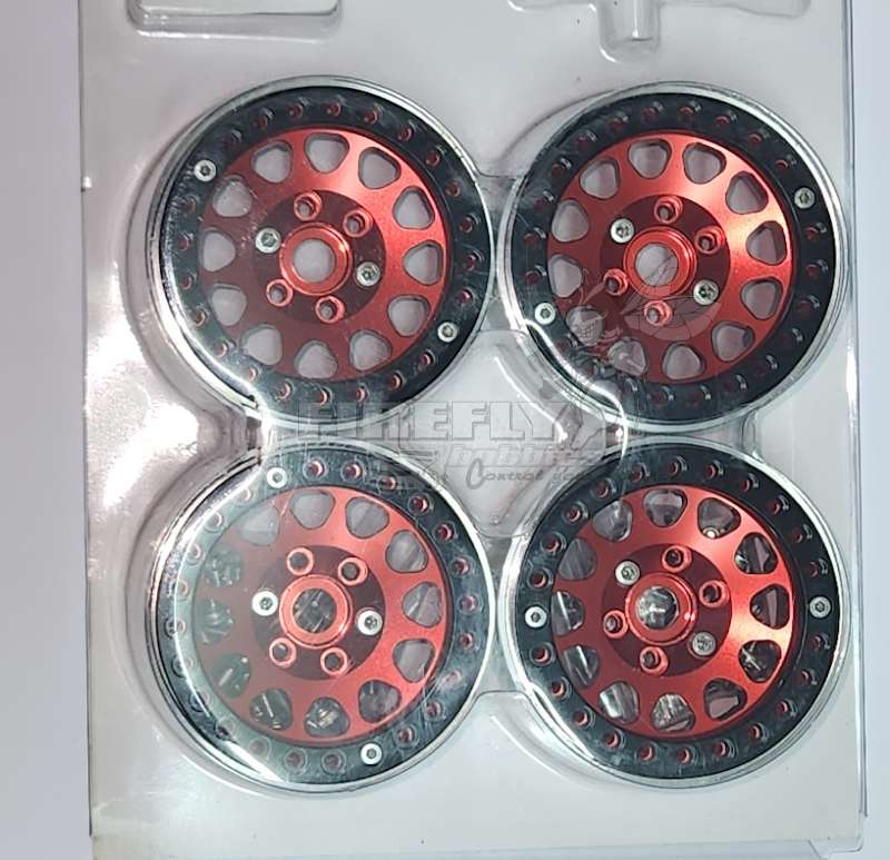 Thunder Innovation  1.9 Metal Beadlock Wheels  Red/ Black (4pcs)