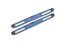 Traxxas - Hold downs, Battery, Aluminum (blue-anodized)