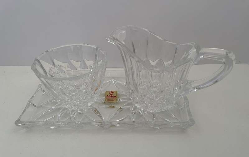 NACHTMANN GERMANY -  CRYSTAL SUGAR & CREAMER & TRAY - IMMACULATE CONDITION WITH ORIGINAL LABEL