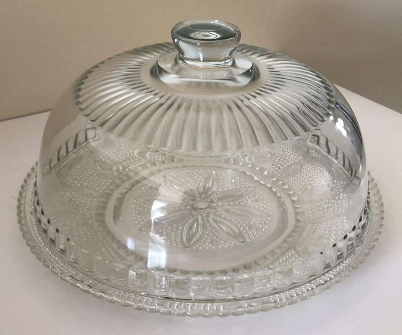 FRENCH LARGE CAKE DOME WITH CUT GLASS PLATE IN IMMACULATE CONDITION