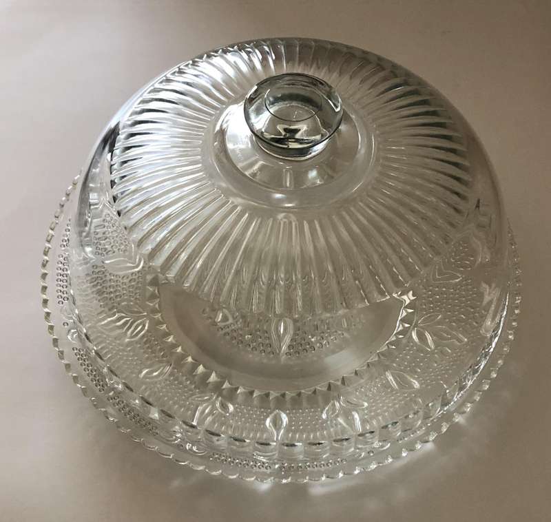 FRENCH LARGE CAKE DOME WITH CUT GLASS PLATE IN IMMACULATE CONDITION