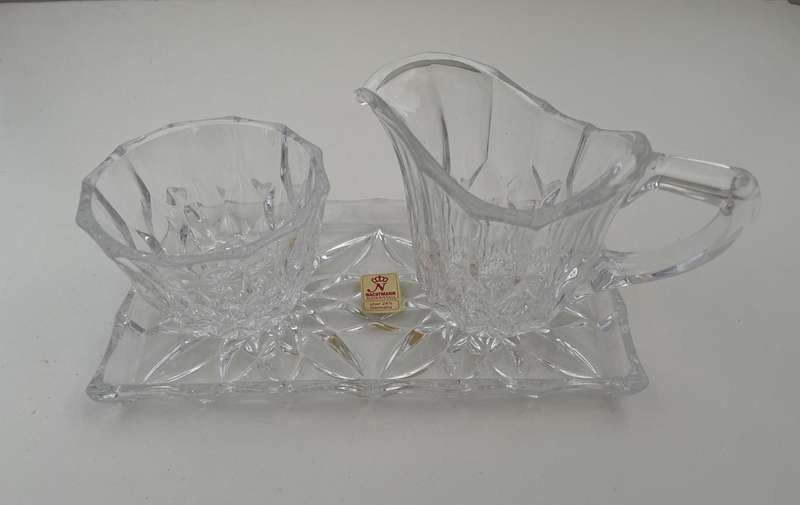 NACHTMANN GERMANY -  CRYSTAL SUGAR & CREAMER & TRAY - IMMACULATE CONDITION WITH ORIGINAL LABEL