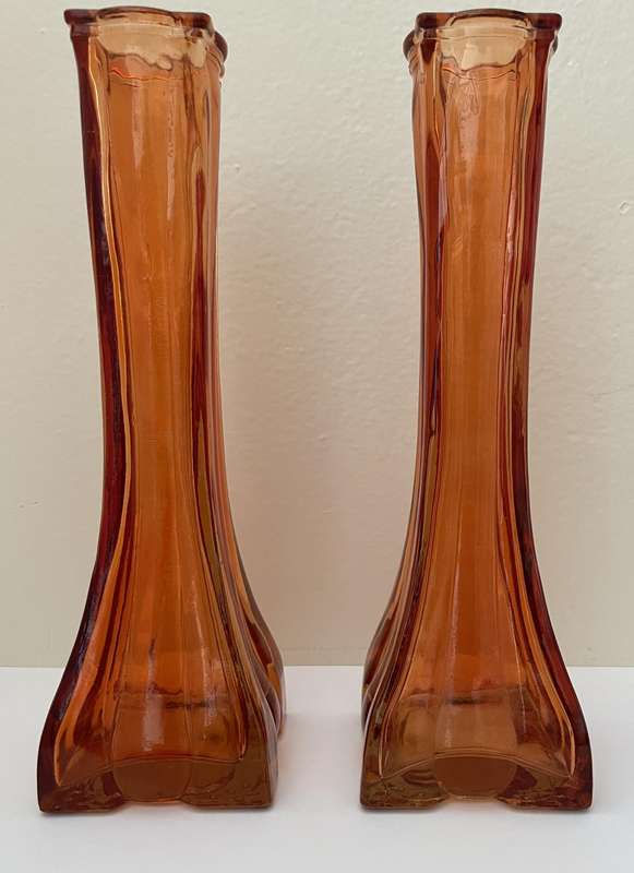 PAIR AMBER GLASS VASES IN IMMACULATE CONDITION