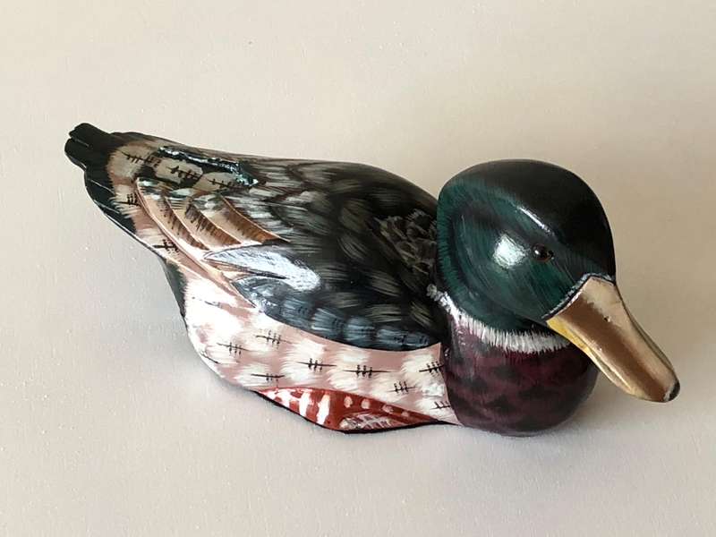 BEAUTIFUL HAND PAINTED SHORT TAILED WOODEN MALLARD DUCK
