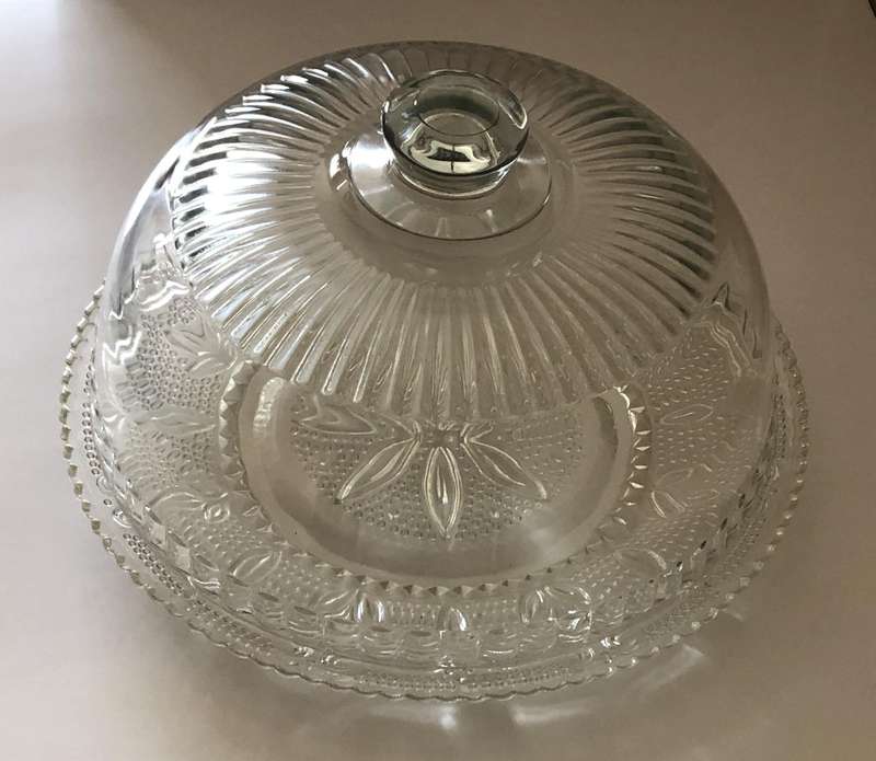 FRENCH LARGE CAKE DOME WITH CUT GLASS PLATE IN IMMACULATE CONDITION