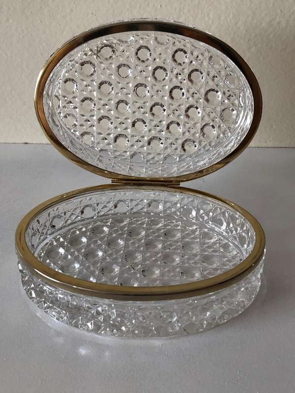 RARE EBELING & REUSS - LEAD CRYSTAL AND BRASS TRINKET JEWELRY BOX