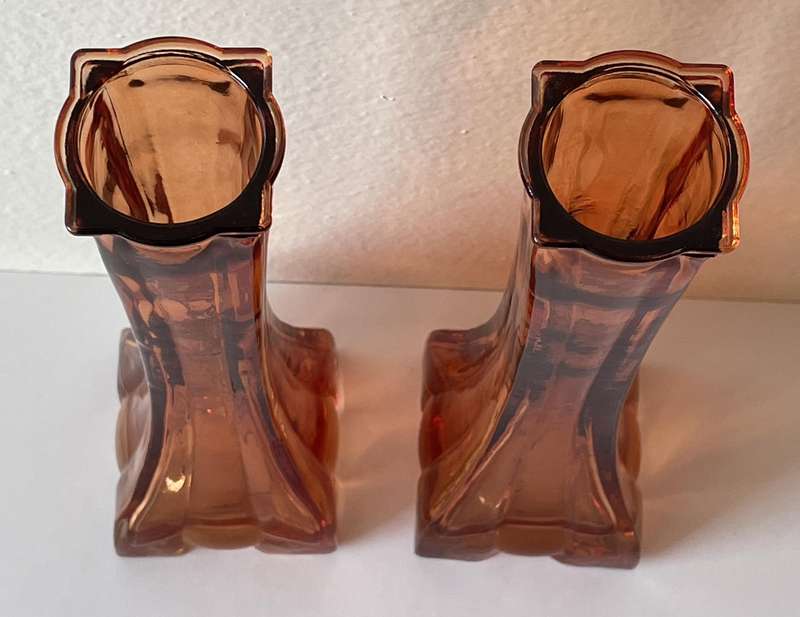 PAIR AMBER GLASS VASES IN IMMACULATE CONDITION