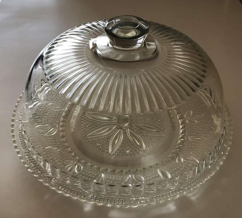 FRENCH LARGE CAKE DOME WITH CUT GLASS PLATE IN IMMACULATE CONDITION