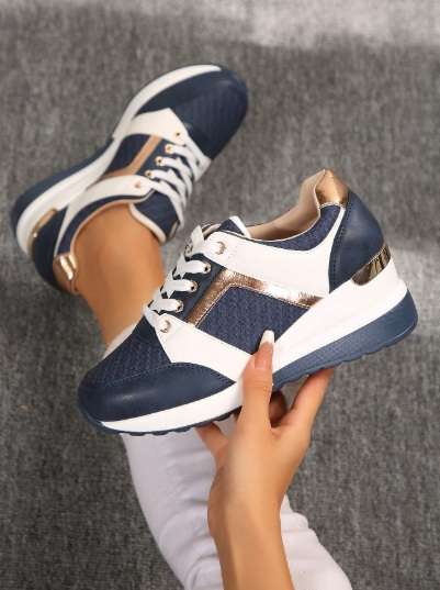Ladies Fashionable Comfortable Color Block Lace-Up Platform Sneakers UK7  - EUR40