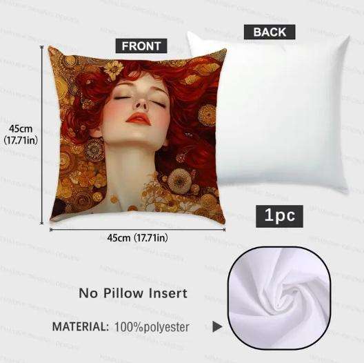 Gustav Klimt Inspired Red and Golden Women Print Cushion Covers - 4 piece