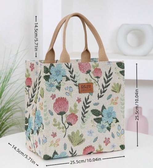 Flower Print Large Capacity Zipper Semi-Closed Lunch Box