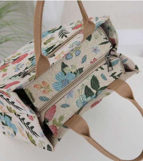 Flower Print Large Capacity Zipper Semi-Closed Lunch Box